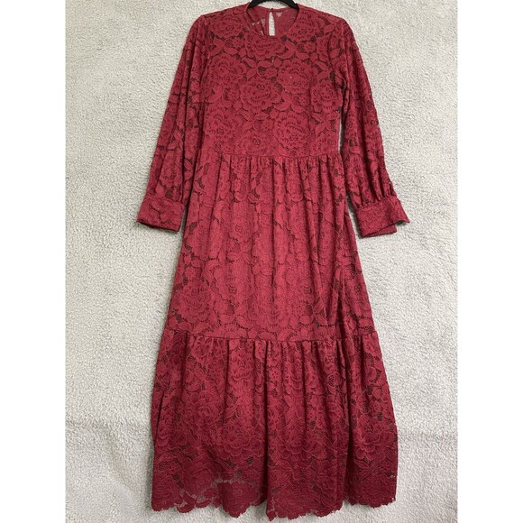 Anthropologie Hutch Olivia lace Maxi Dress  Red Wine Medium Holiday Christmas - Picture 2 of 9